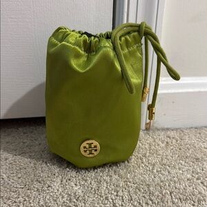Tory Burch Green Cosmetic Bag with Gold Logo